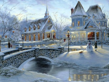 街並み Painting - ホーム クリスマスの街並み